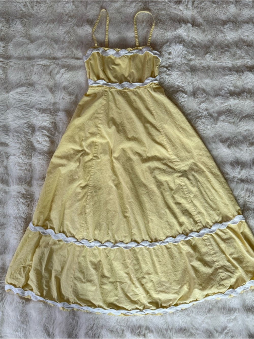 Yellow Maxi Sundress with White ric/rac zigzag Trim
